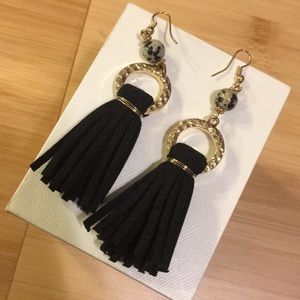 Black Tassel Earrings w/ natural stone bead